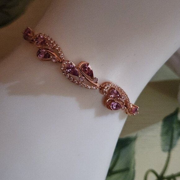 JTV Garnet White Zircon 18K Rose Gold Over Silver Bracelet - Picture 1 of 6